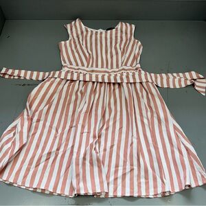 Sucrefas Women’s Striped Sleeveless Midi Dress in Orange & White size X-LARGE